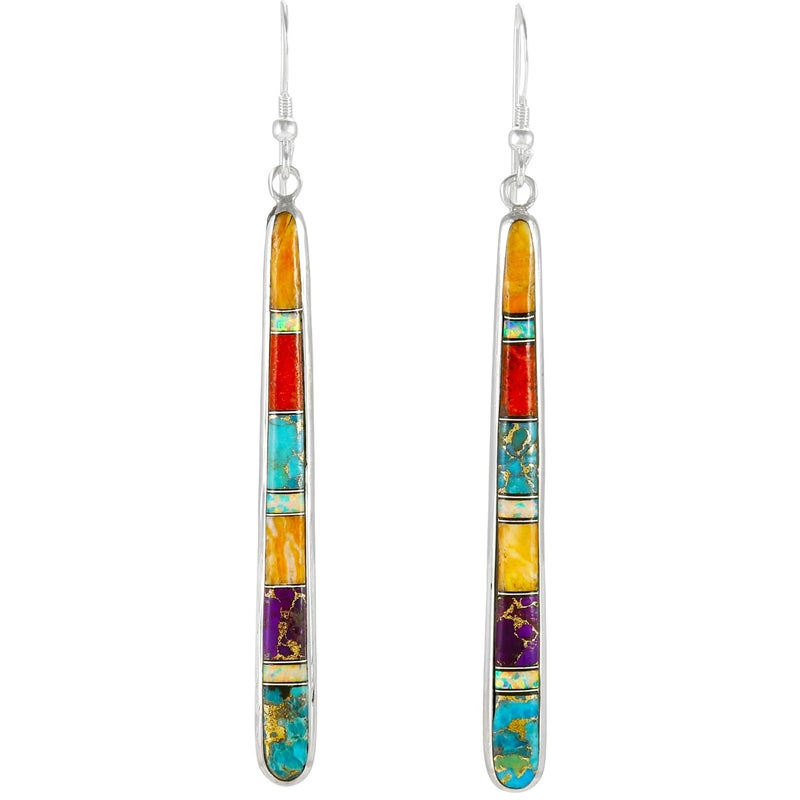 Turquoise Network Turquoise Earrings in Sterling Silver & Genuine Gemstones (2.5" Long) (Multi-C00) - Image 1